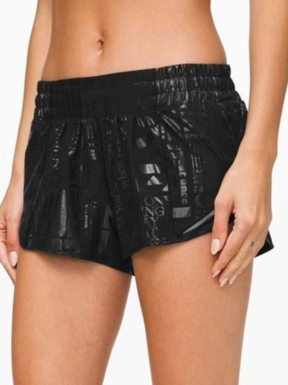 Lululemon, Hotty Hot Shorts, Black Foil Manifesto, Size 8, MSRP $68